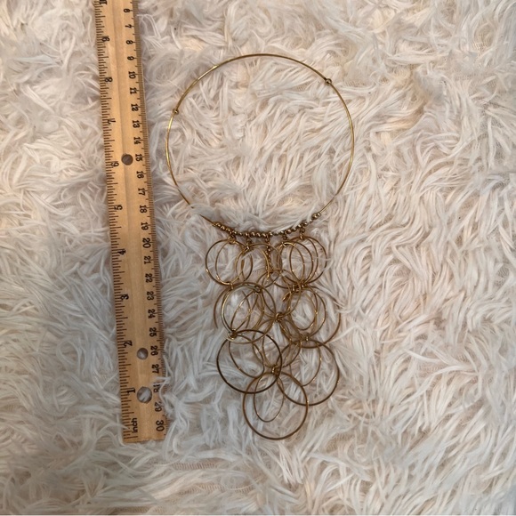 Bohemian BoHo Disco Dressy Gold Tone Chain Link Circle Loop Bib Choker Necklace - Picture 9 of 14